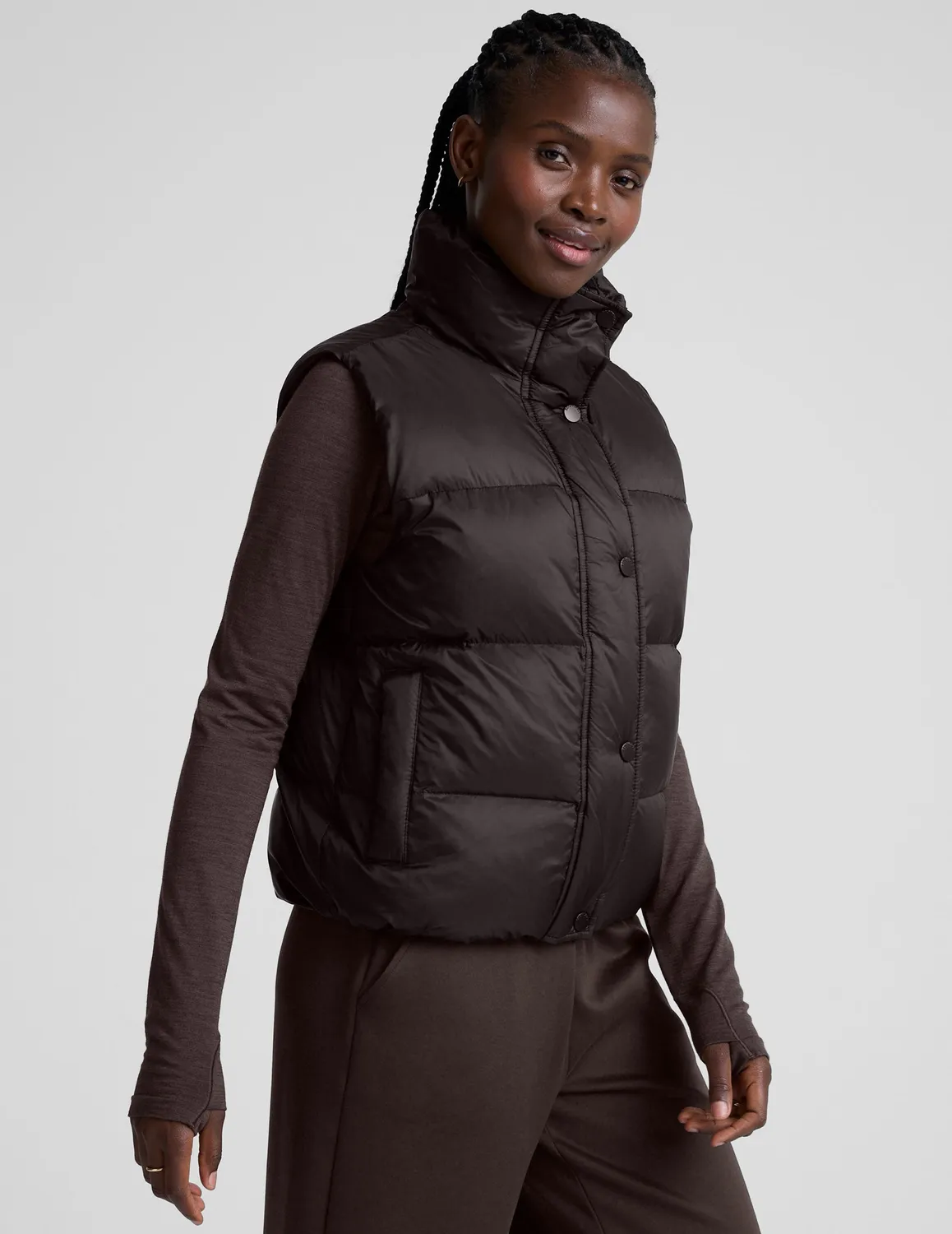 Beyond Yoga Big Cozy pufferväst Dark Chocolate brun