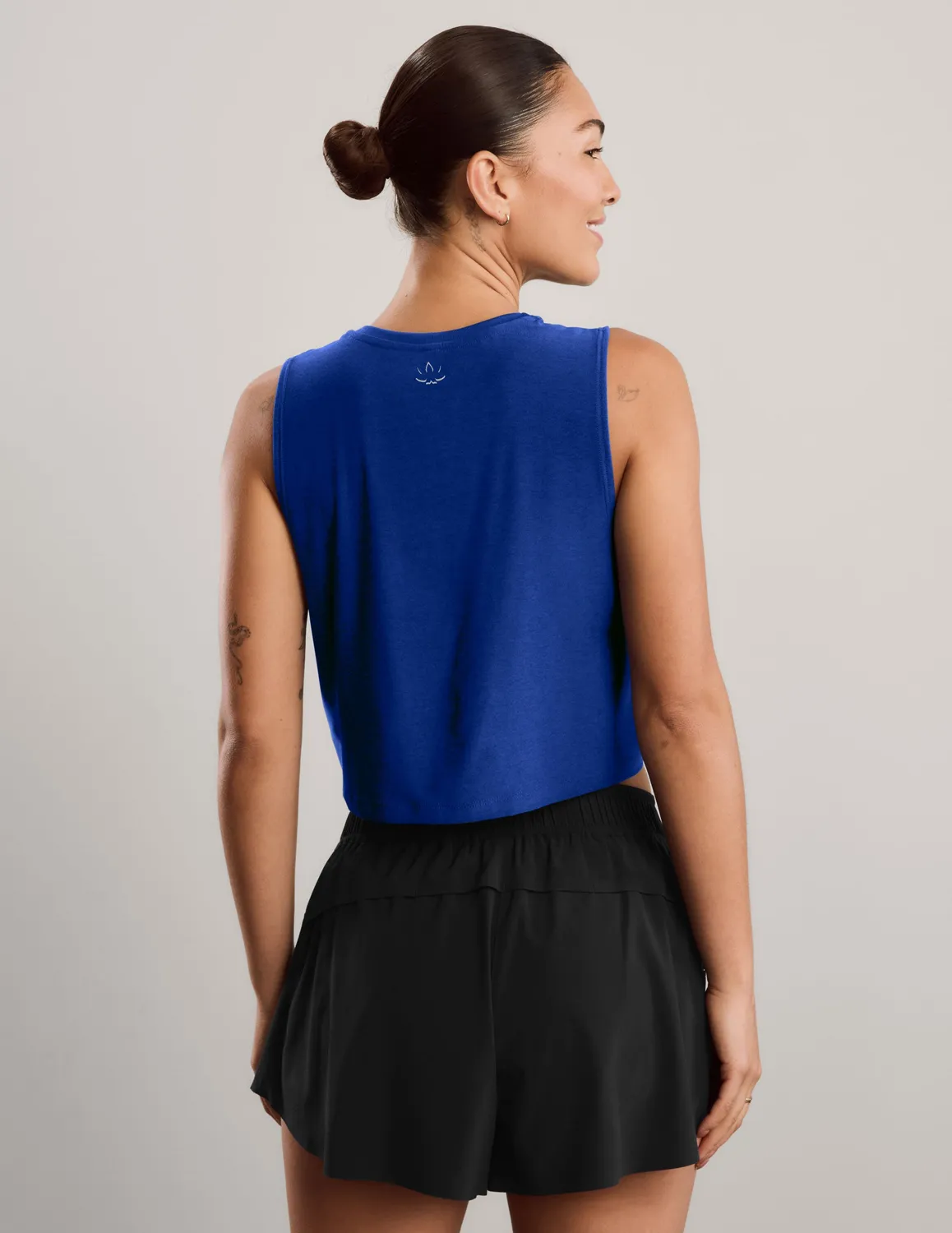 Beyond Yoga Featherweight Minimal Cropped Tank träningstopp Ultra Blue melerad