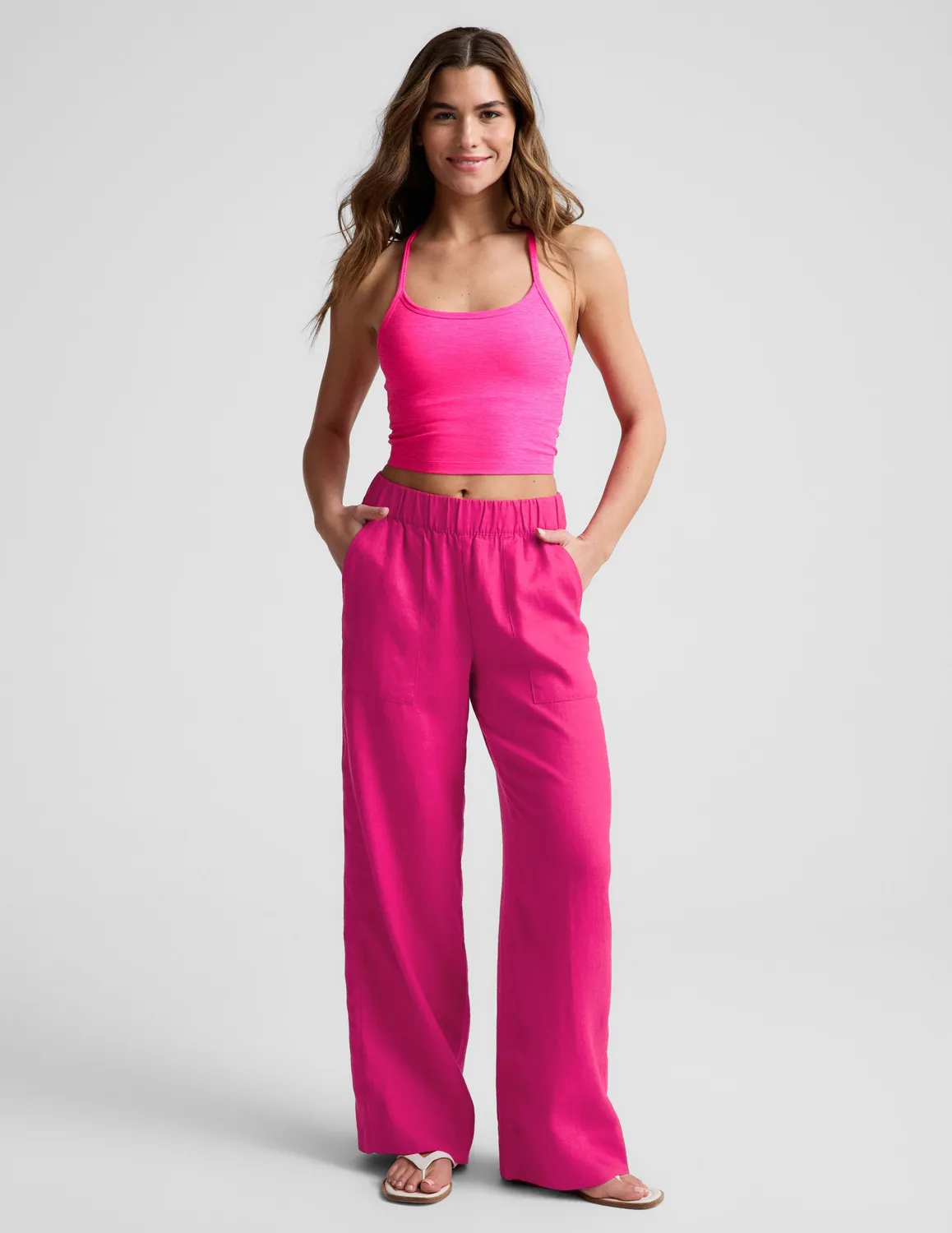 Beyond Yoga SoftWash Linen Easy Wide Leg Pant 31" linnebyxor Pink Glow vida