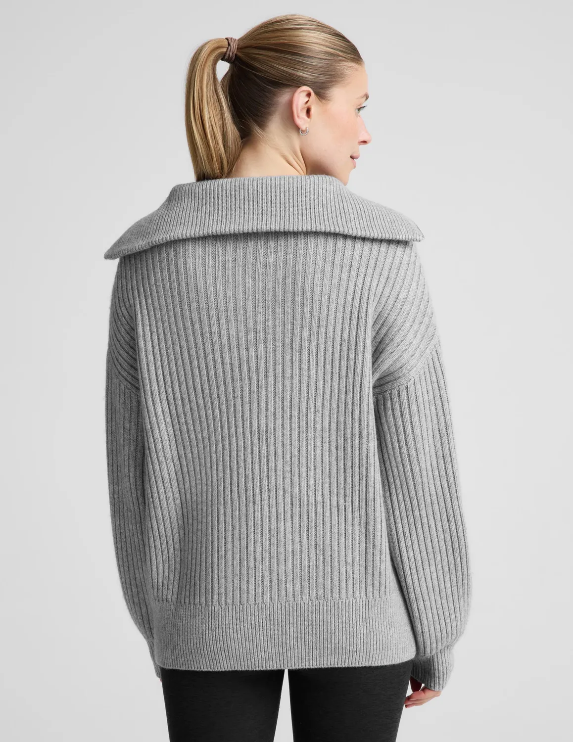 Beyond Yoga Wool Blend pullover gray heather quarter zip relaxed