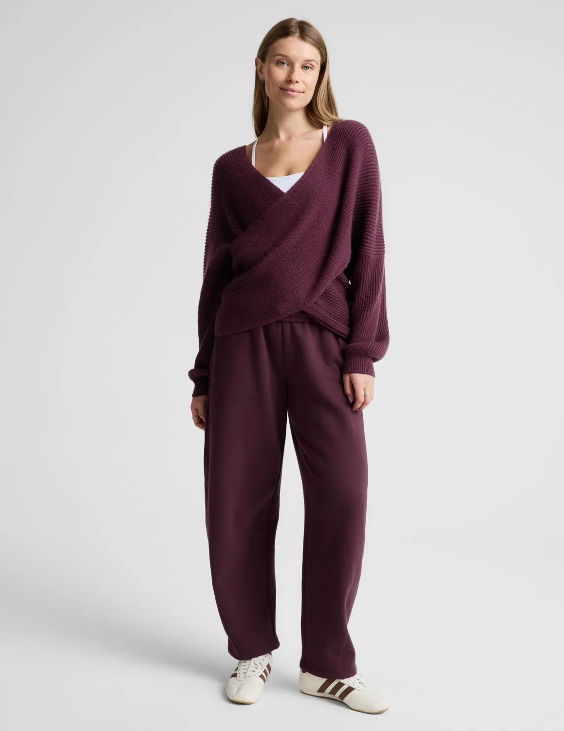 Beyond Yoga That's A Wrap pullover röd omlott ribbad