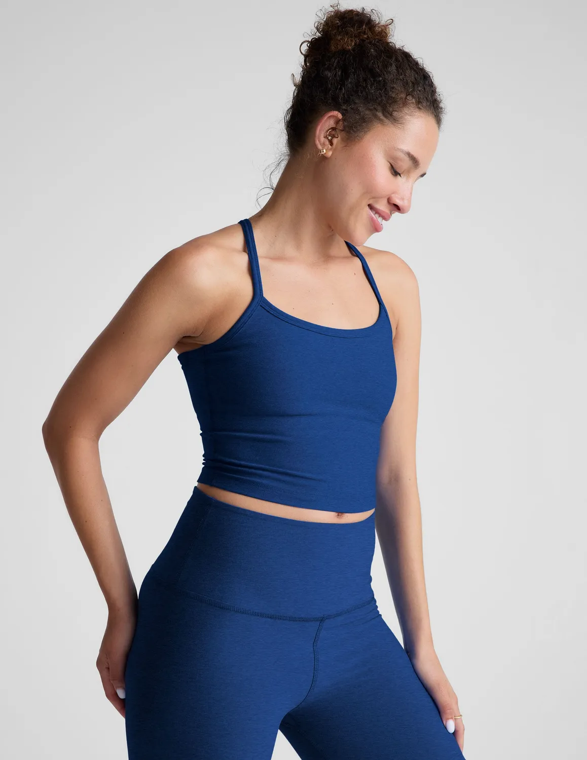 Beyond Yoga Spacedye Slim Racerback Cropped Tank topp Marine Blue Heather med bh