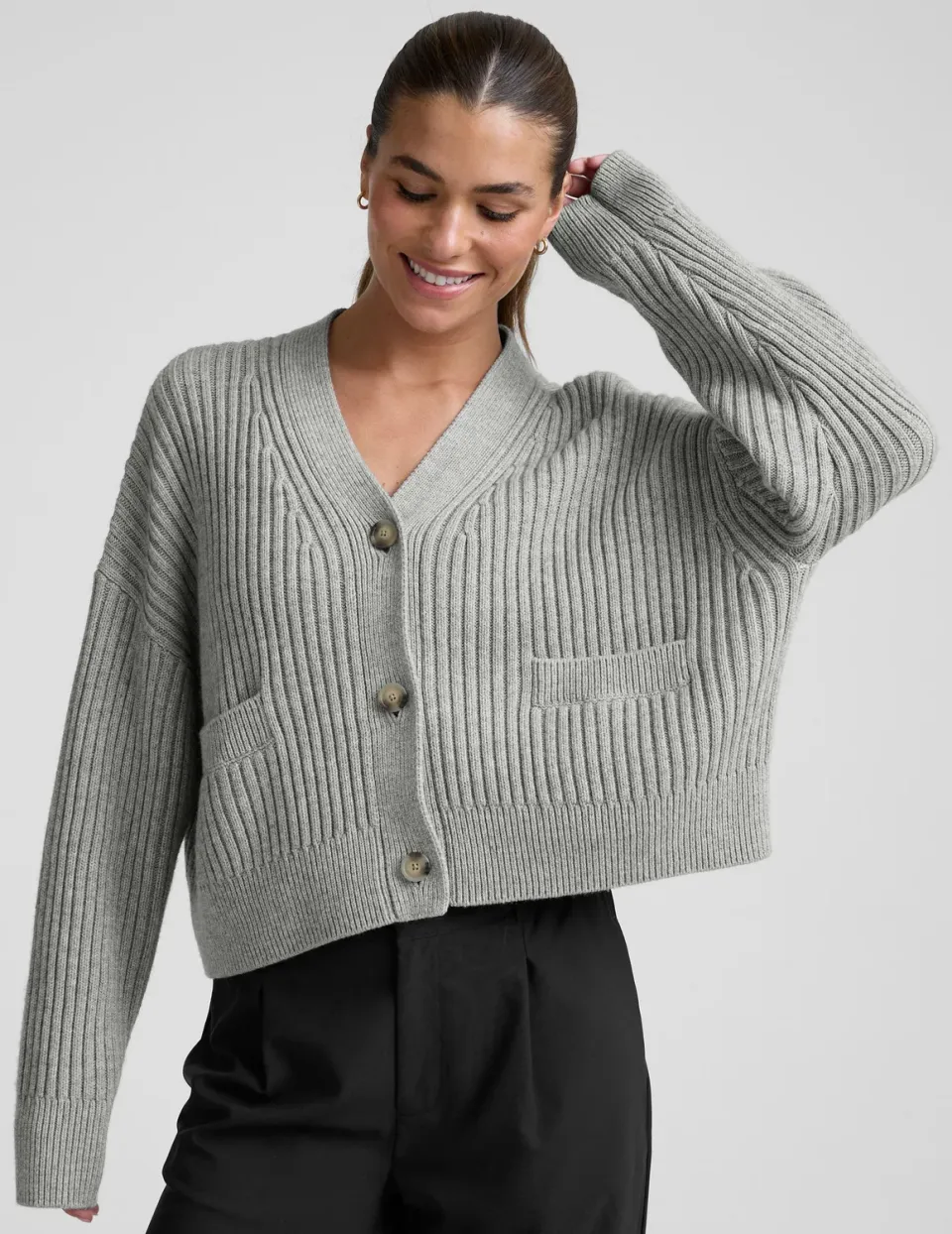 Beyond Yoga Wool Blend Cardigan kofta Gray Heather ullmix
