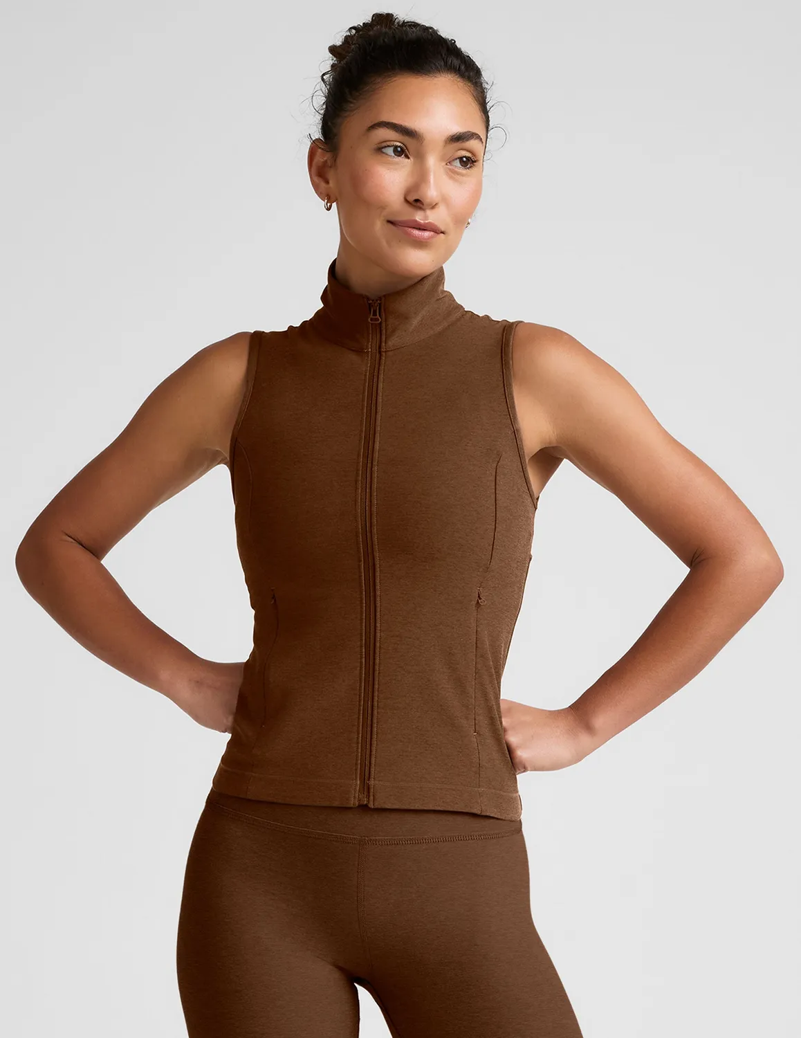 Beyond Yoga Venice Zip-Front Vest träningsväst bold mocha heather