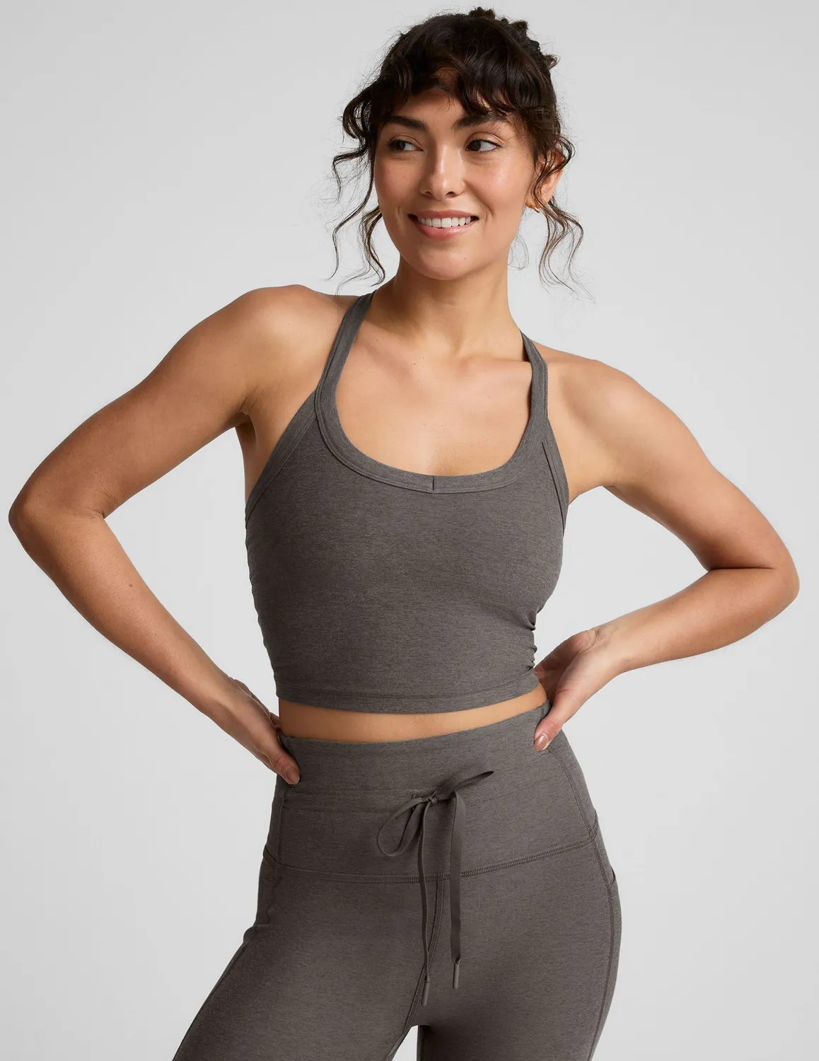 Beyond Yoga Spacedye On The Up Cropped Tank linne True Gray melerat