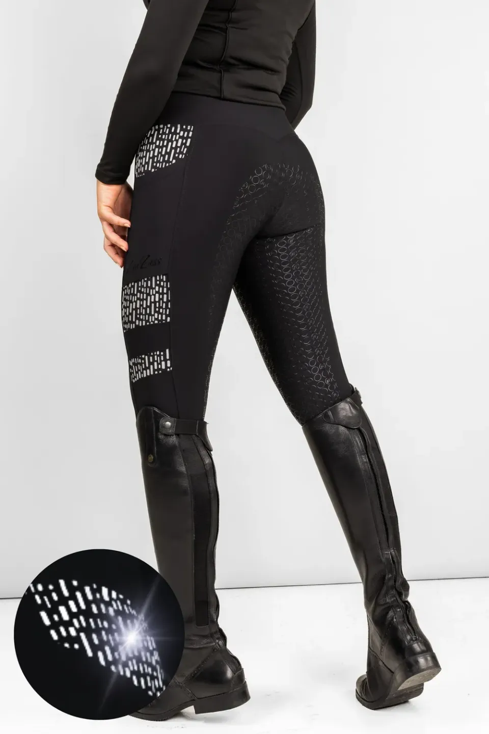 ZacZess Reflective ridleggings svart Full Grip hög midja