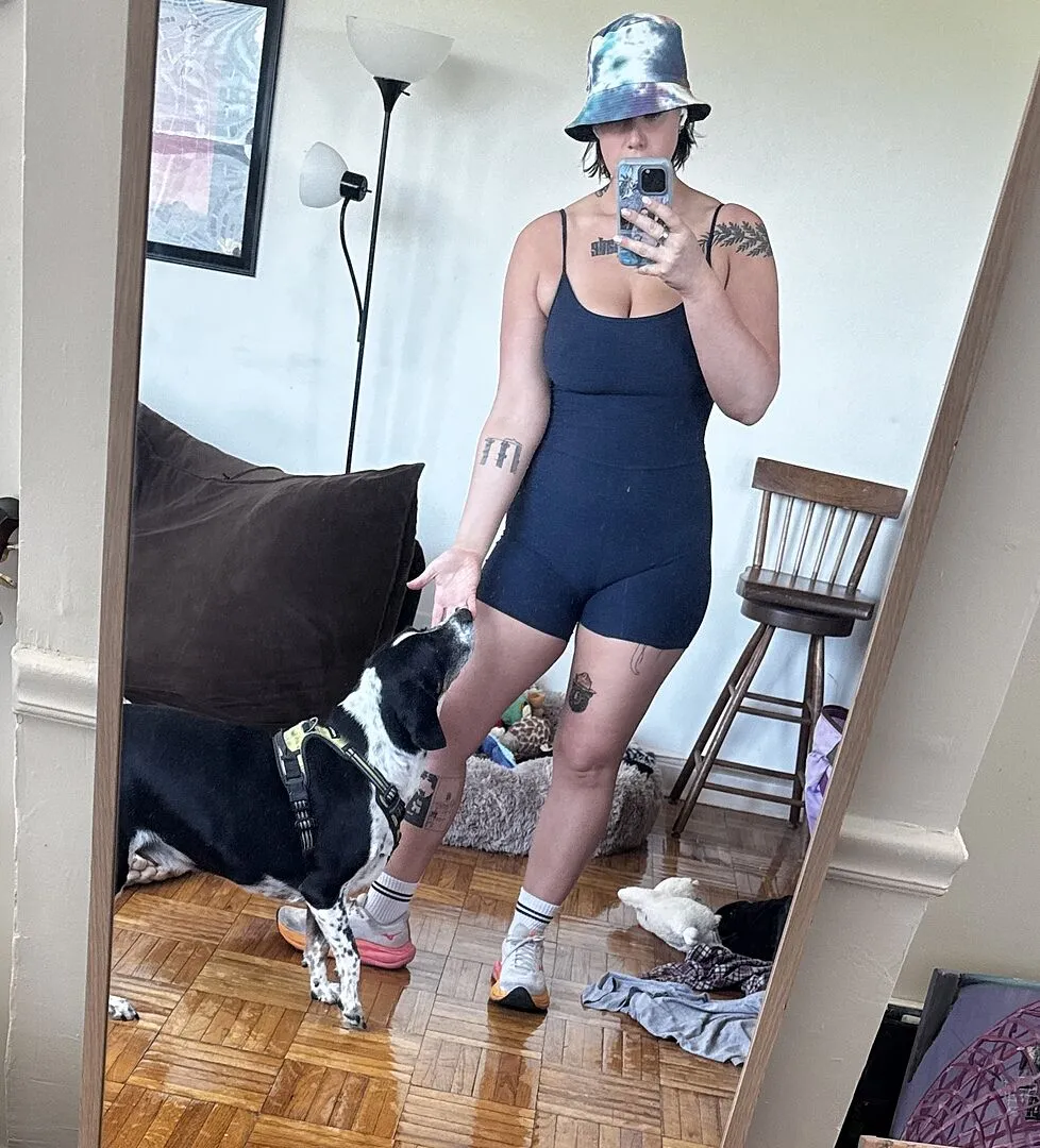 Beyond Yoga Spacedye Keep Pace Biker jumpsuit Silver Mist med BH