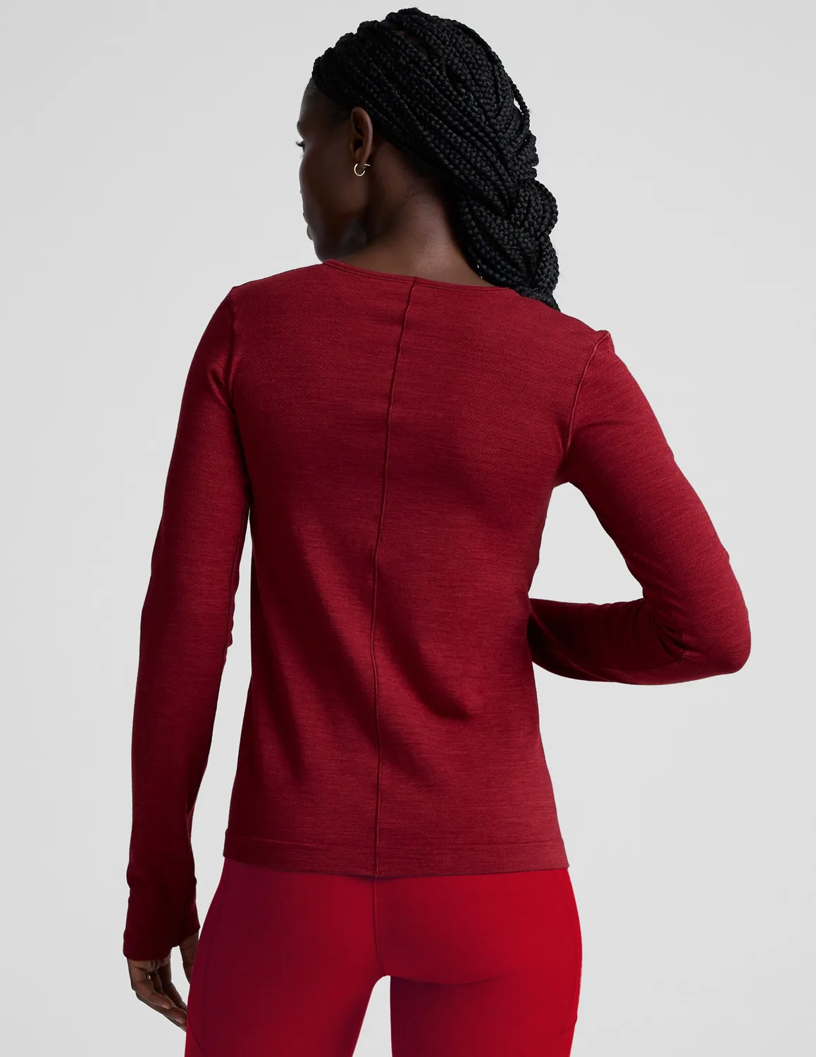 Beyond Yoga LuxeKnit Merino Wool Crewneck ulltröja Ruby Rush tumhål