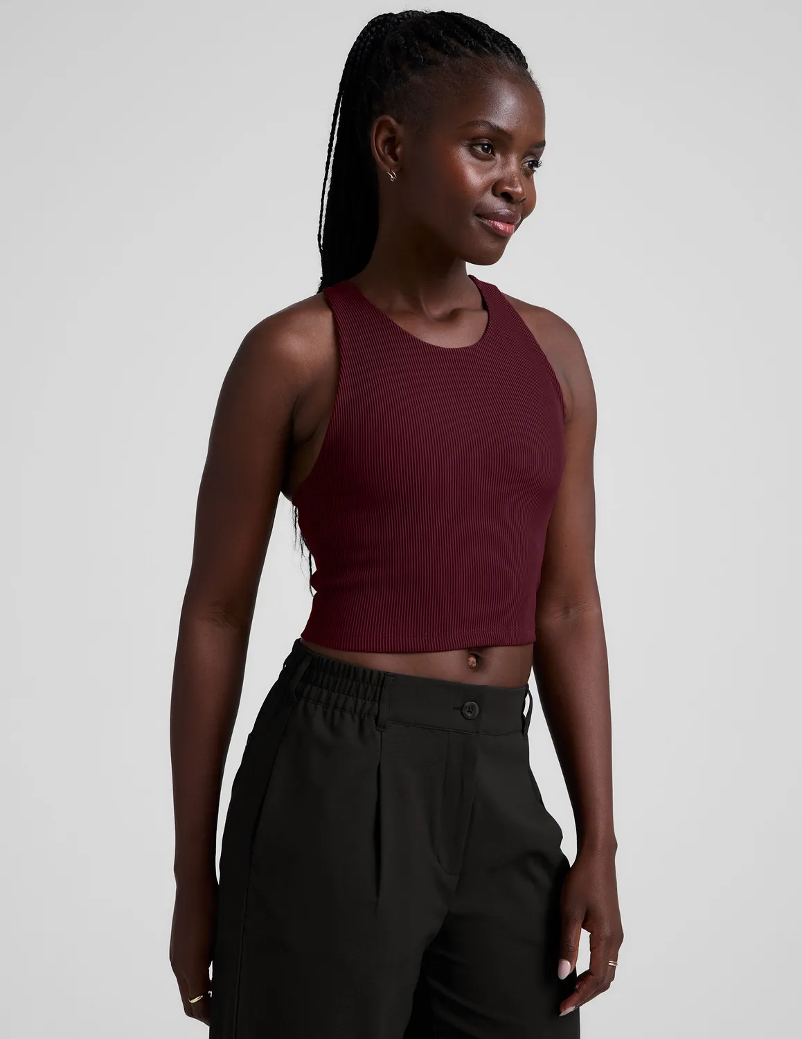 Beyond Yoga Refocus Ribbed Cropped Tank linne Dark Cherry inbyggd bh
