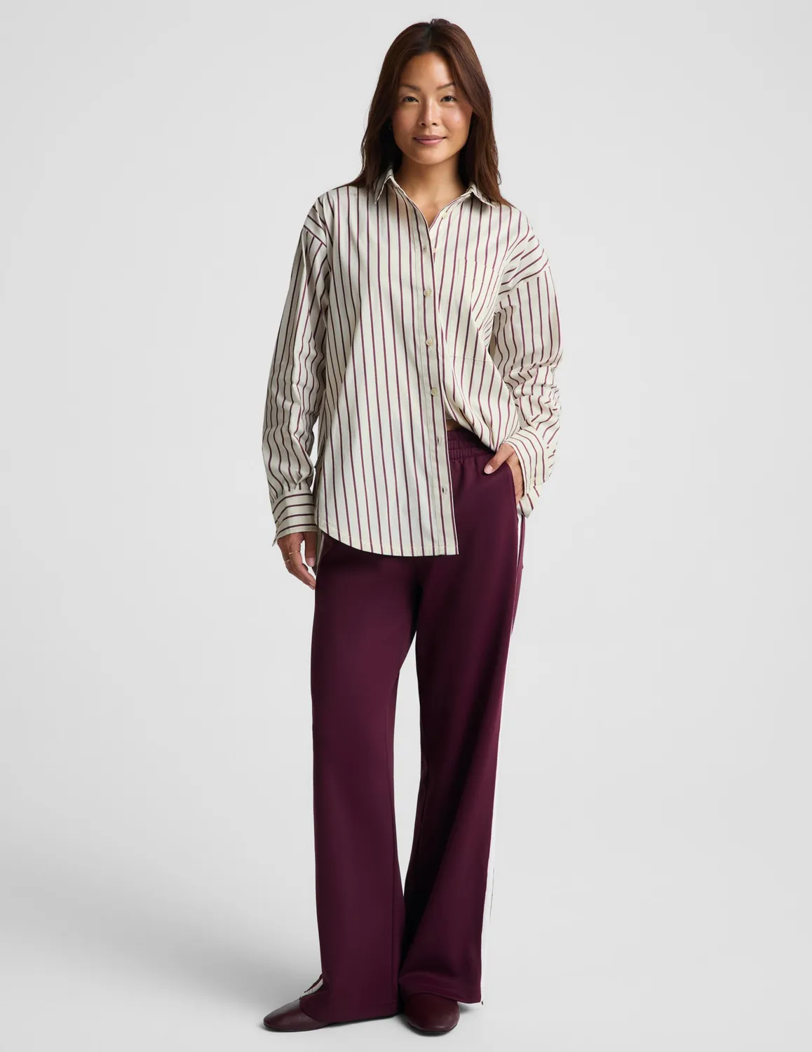 Beyond Yoga Forever Favorite Button Down skjorta sea salt randig
