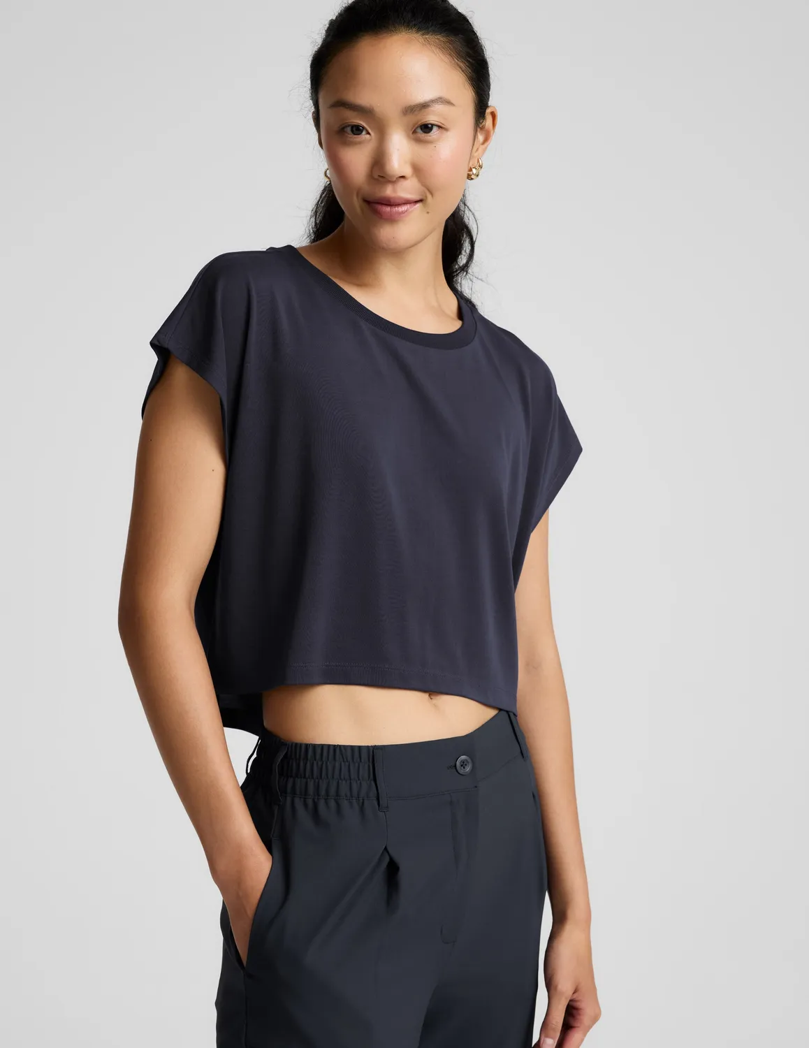 Beyond Yoga Studio Luxe Cropped Tee träningstopp Nocturnal Navy