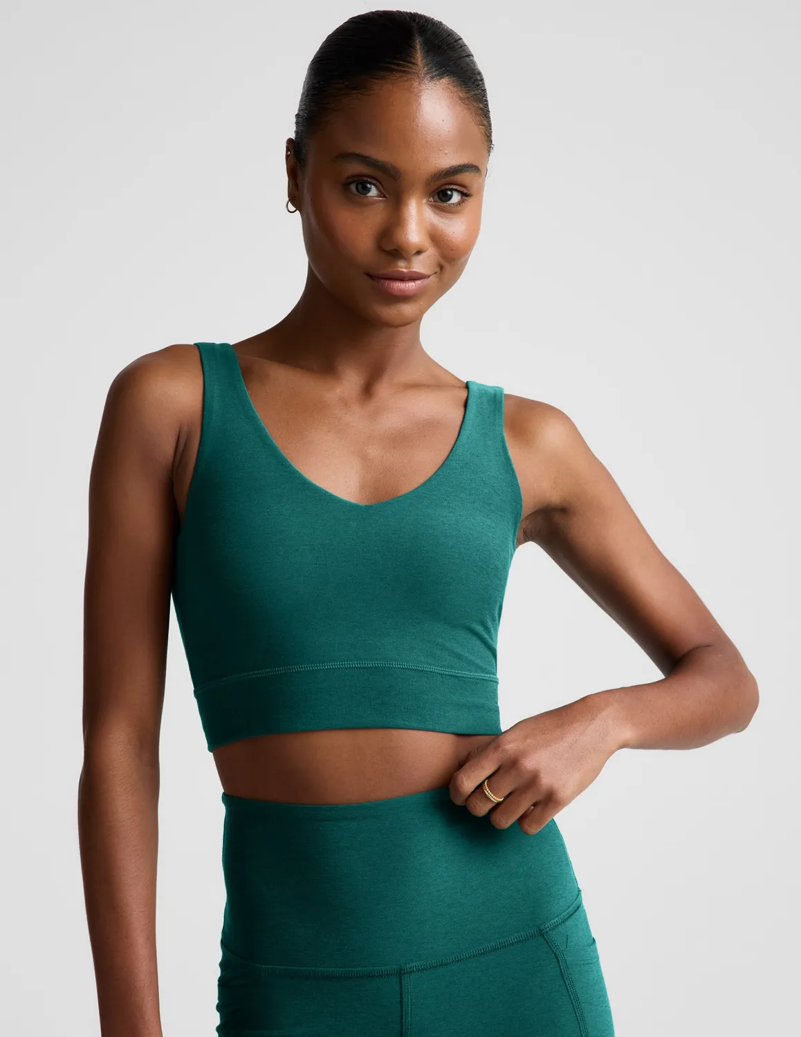 Beyond Yoga Spacedye Good Day Long Line sport-bh Teal Sea Heather mjuk