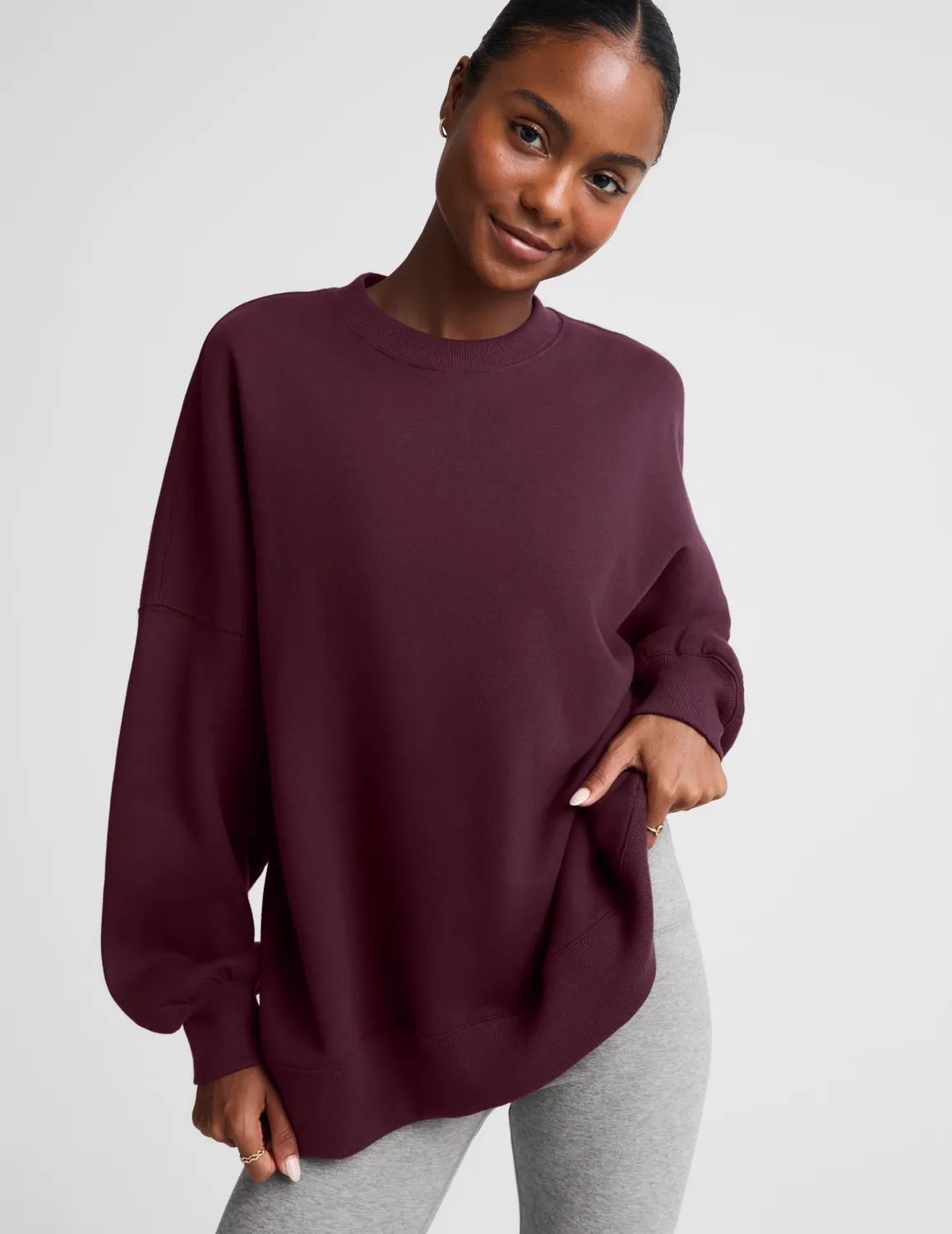 Beyond Yoga LuxeFleece 2.0 Oversized Crewneck sweatshirt Cabernet bomull