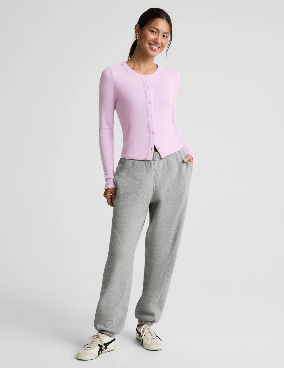 Beyond Yoga LuxeLayer Fitted Cardigan kofta lavender cream
