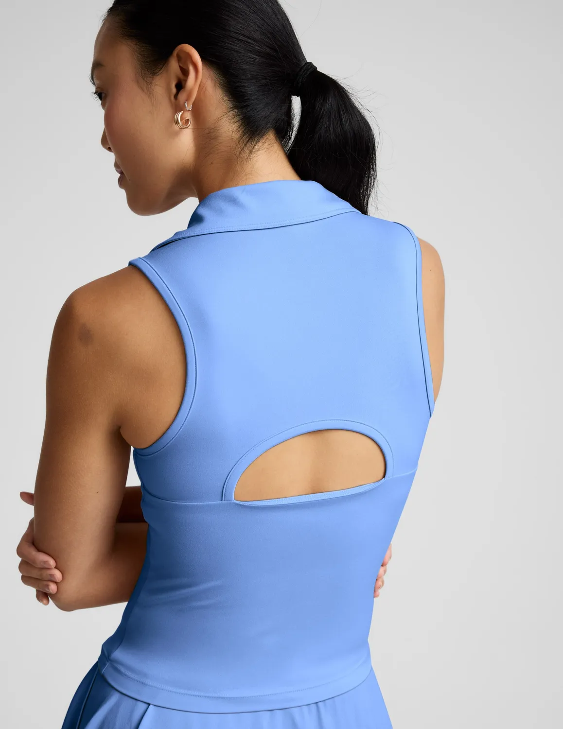Beyond Yoga Sport Active Polo Tank linne Wild Flower Blue inbyggd BH