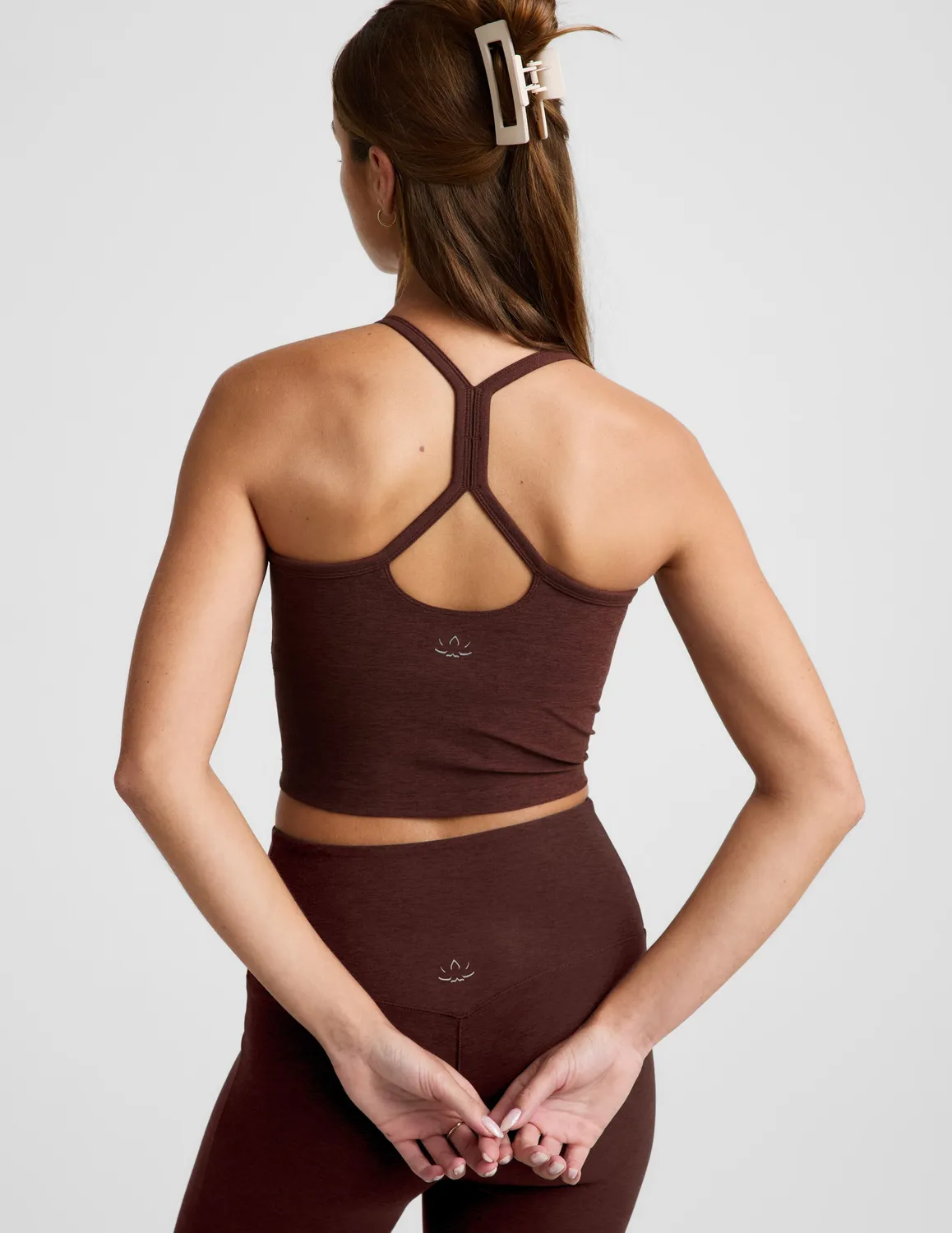 Beyond Yoga Spacedye Slim Racerback Cropped Tank linne Iced Mocha med BH