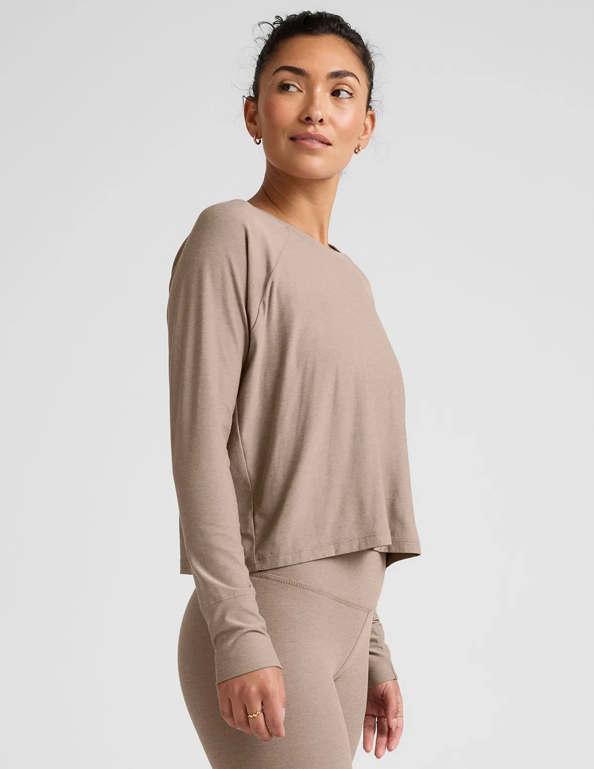 Beyond Yoga Featherweight Daydreamer Pullover Birch Heather tunn