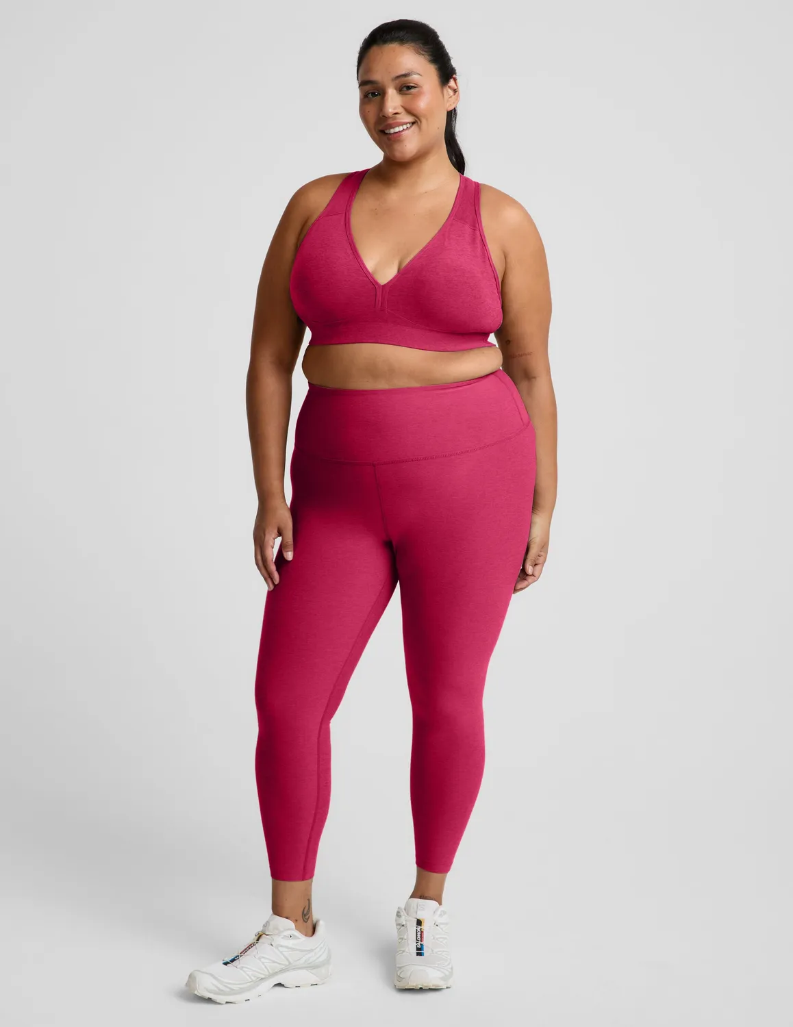 Beyond Yoga Spacedye Lift Your Spirits sportbh Berry Red Heather 1X-2X
