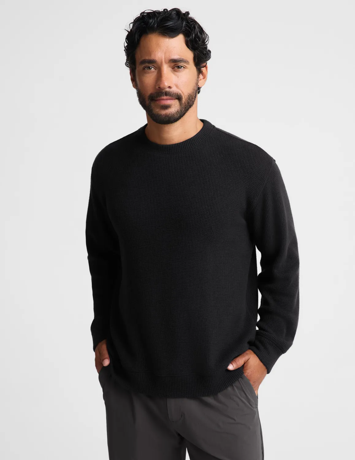 Beyond Yoga Rest Day Waffle Crewneck tröja svart våffelstickad