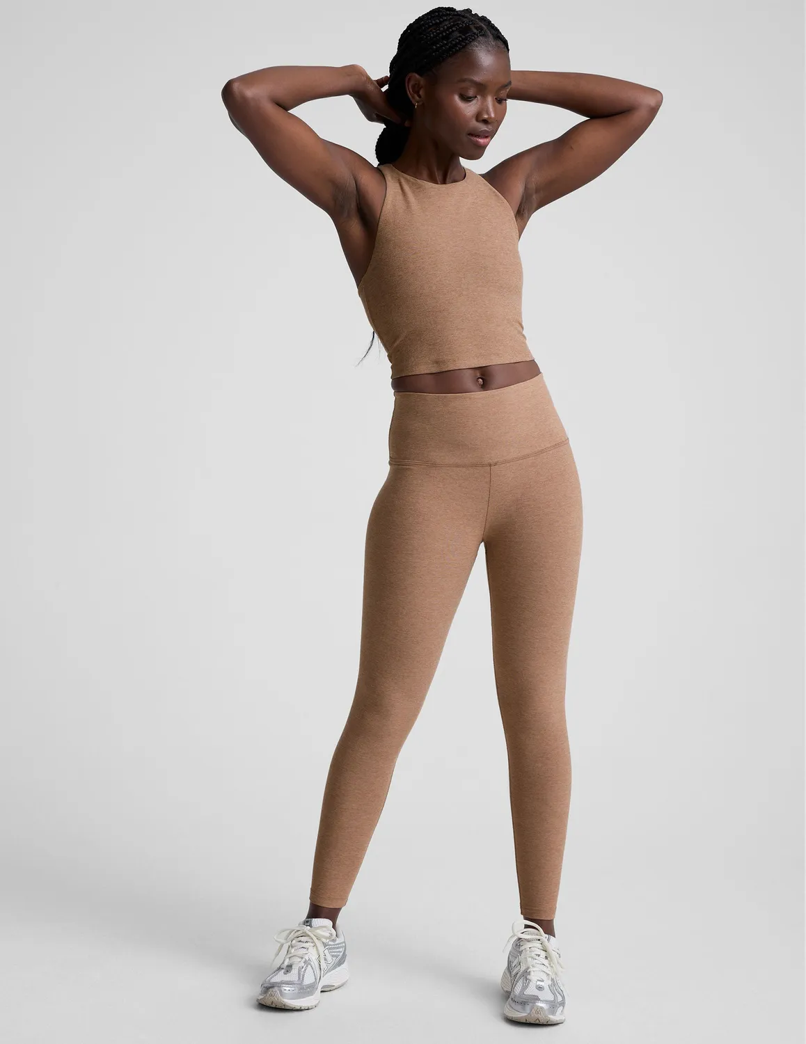Beyond Yoga Spacedye Refocus Cropped Tank linne Desert Sand Heather med bh