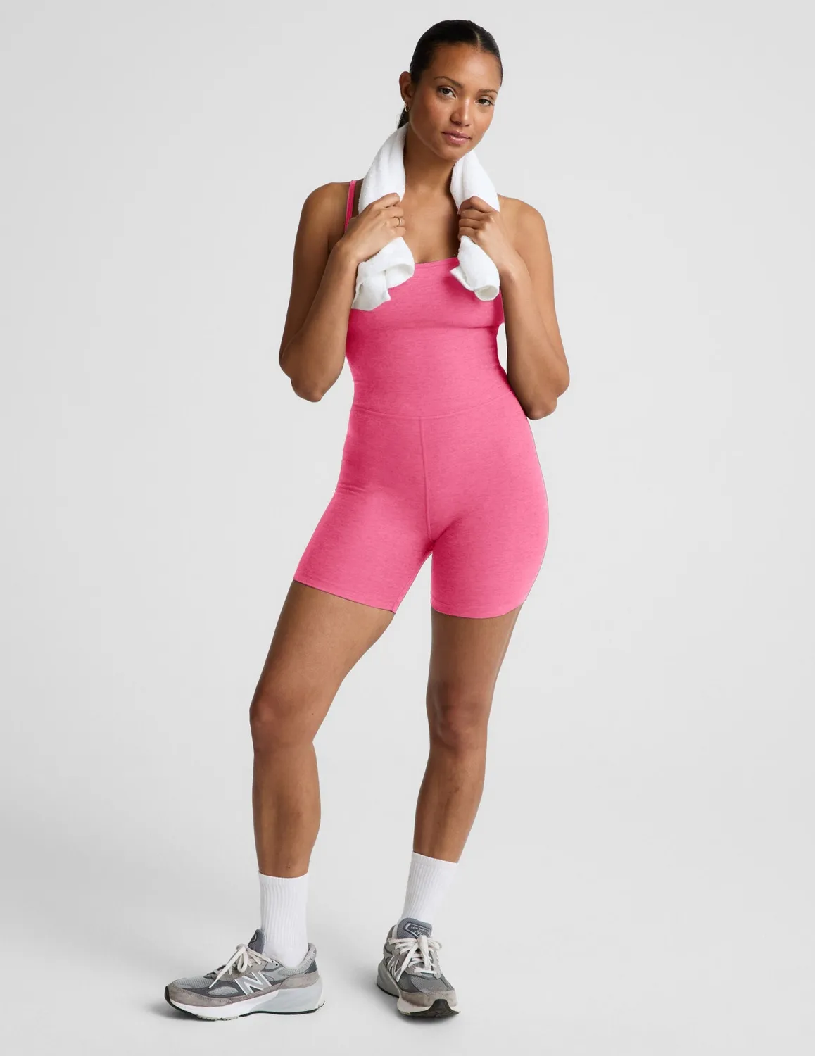 Beyond Yoga Spacedye Keep Pace Biker jumpsuit Luscious Pink Heather BH