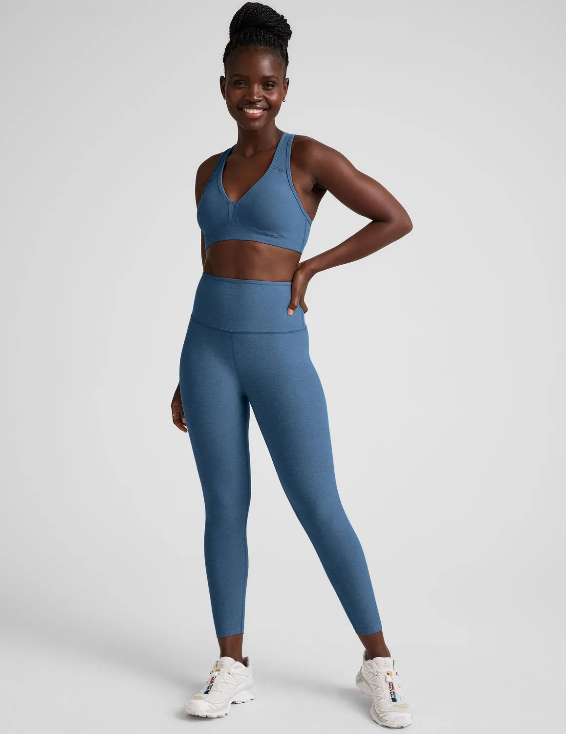 Beyond Yoga Spacedye Lift Your Spirits sportbh Washed Denim 1X-4X
