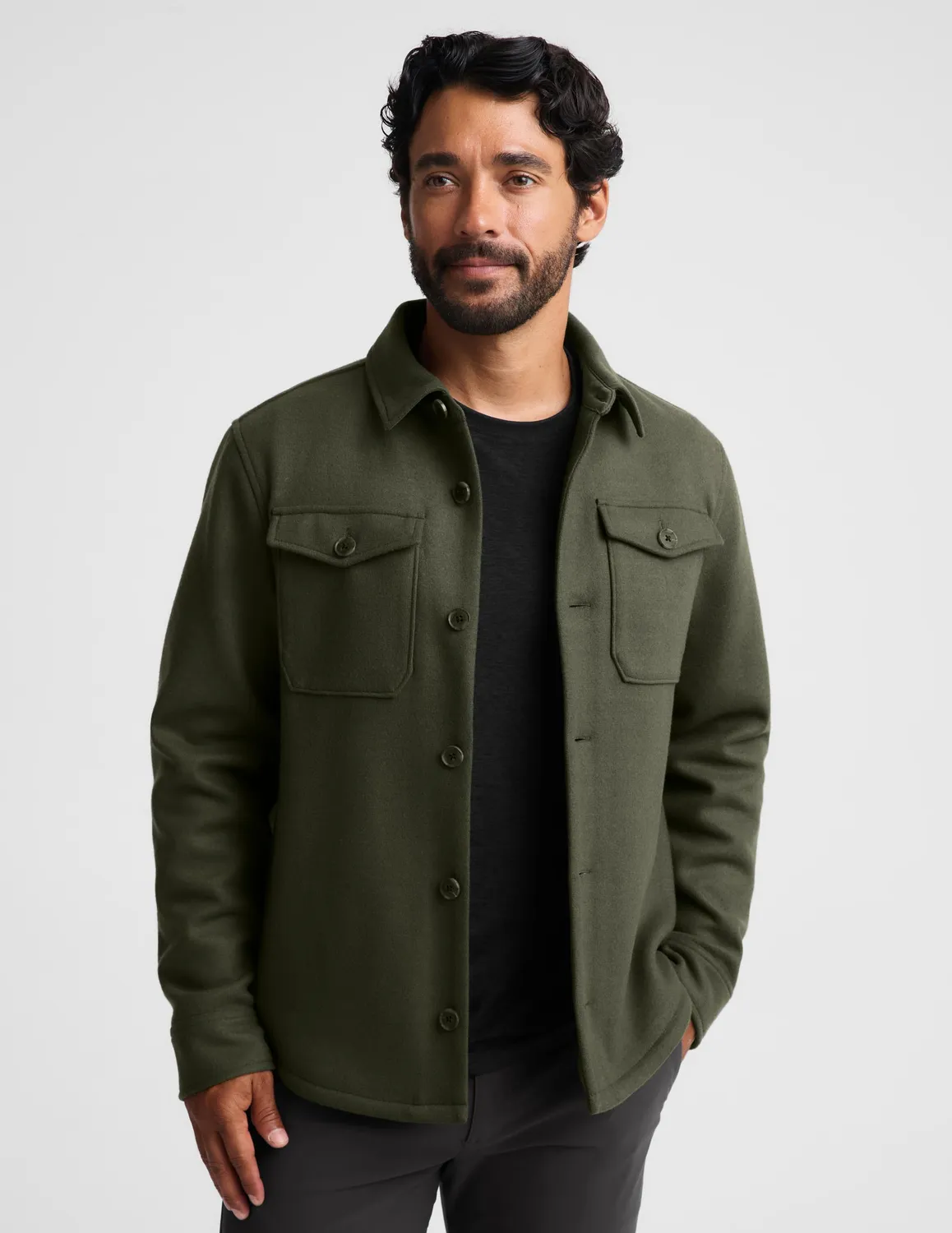 Beyond Yoga Day to Night Wool skjortjacka herr grön XS-2XL ull