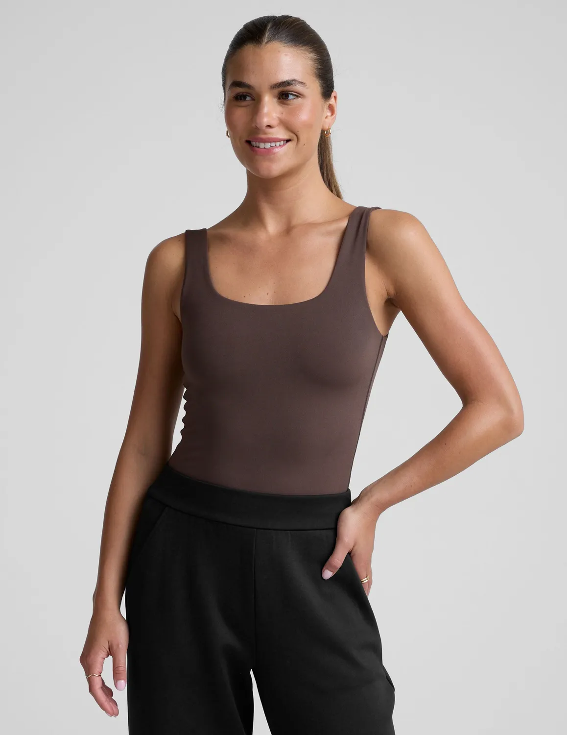 Beyond Yoga Base Tank Bodysuit bodysuit mörkbrun tight