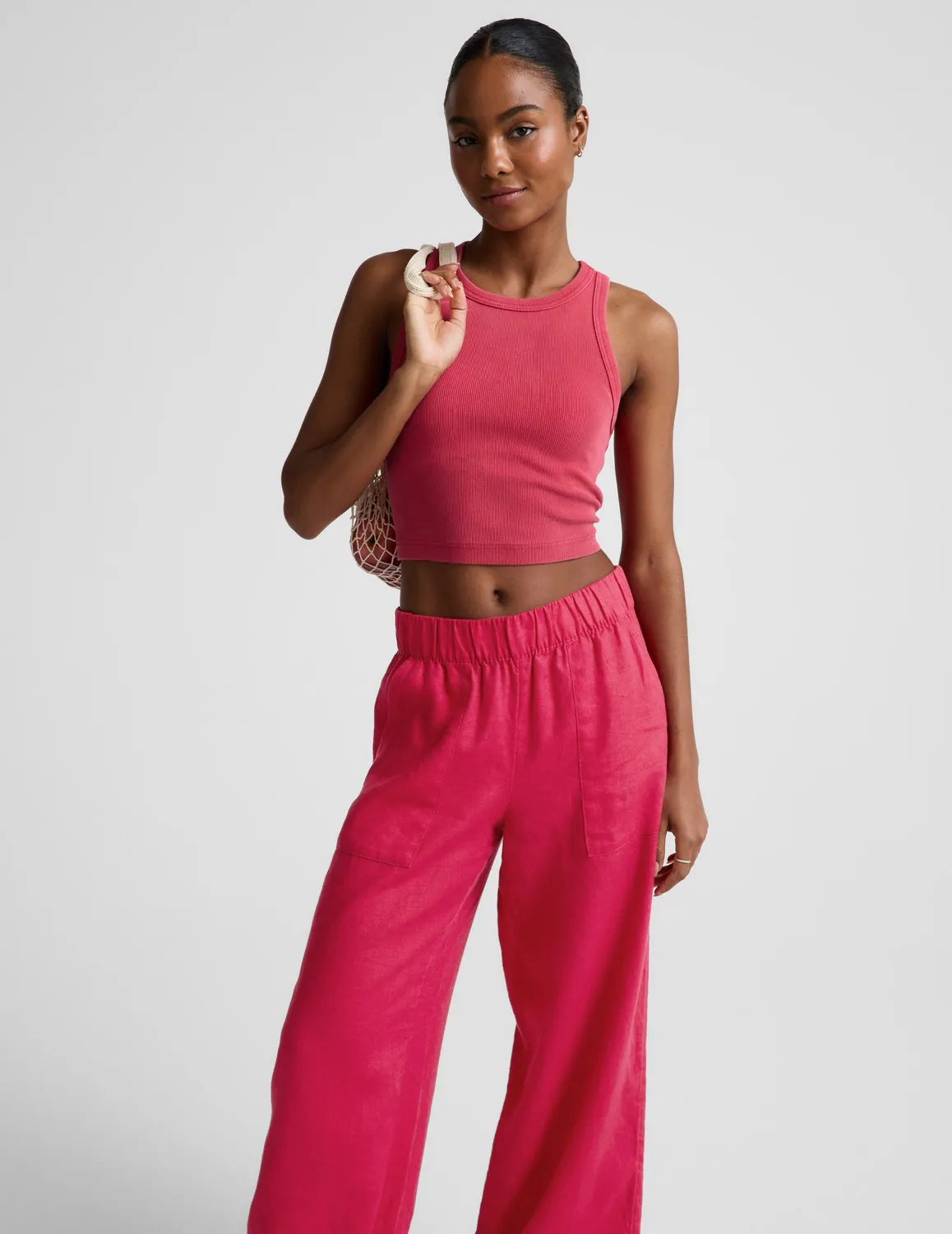Beyond Yoga SoftWash Linen Easy Wide Leg Pant 31" linnebyxor Berry Red vida