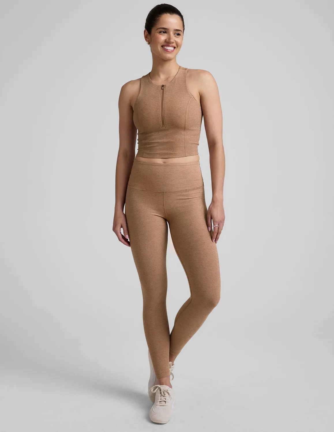 Beyond Yoga Spacedye Move Up Cropped Tank topp beige dragkedja