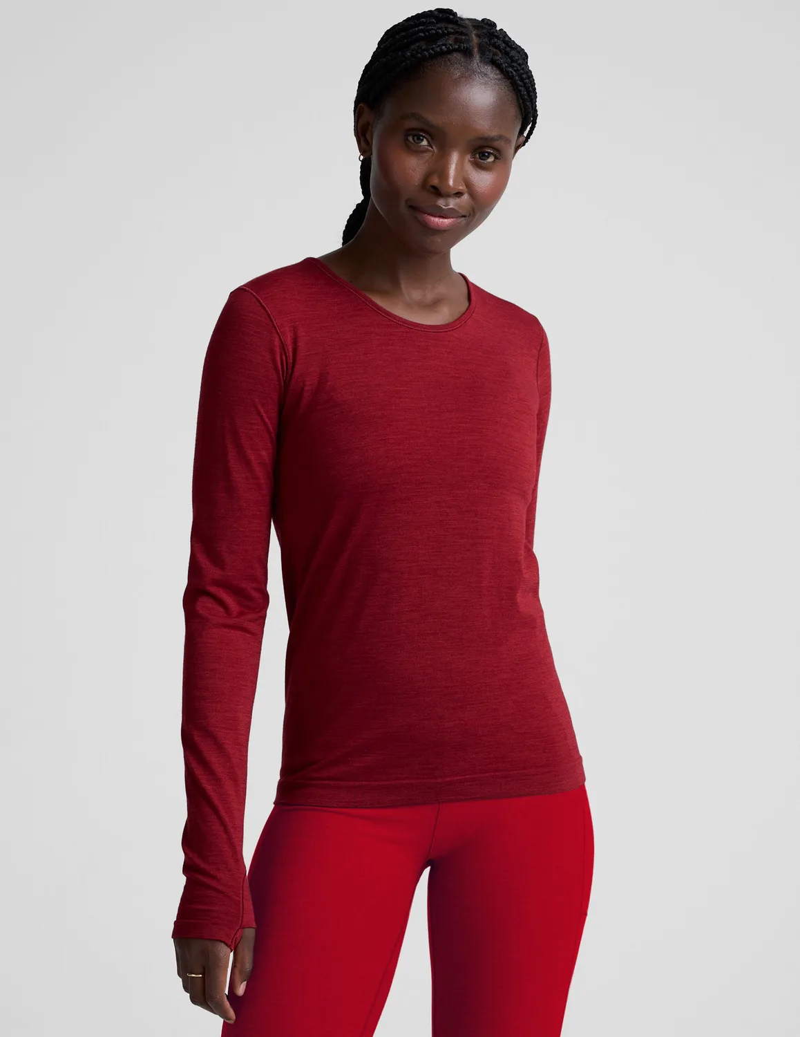 Beyond Yoga LuxeKnit Merino Wool Crewneck ulltröja Ruby Rush tumhål