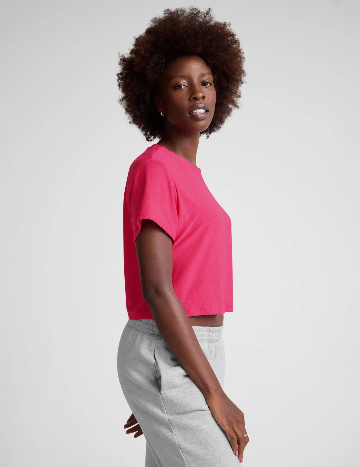 Beyond Yoga Featherweight Supreme Cropped Tee t-shirt Vivid Pink Heather