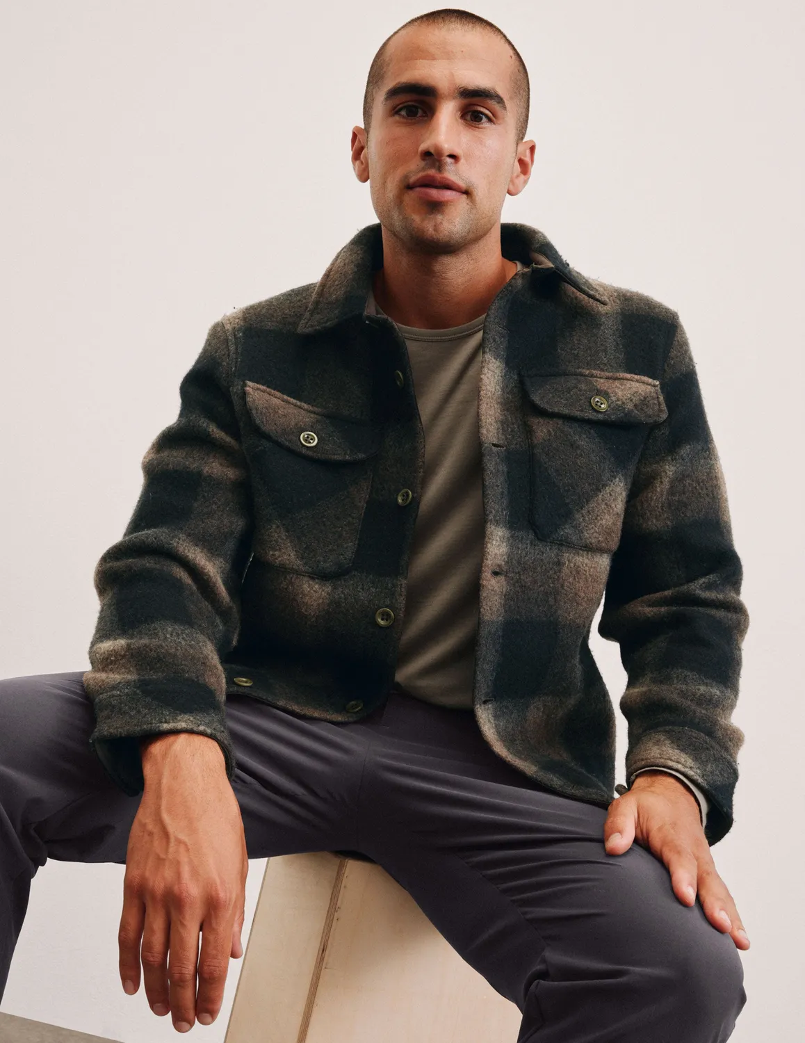 Beyond Yoga Plaid Wool Blend skjortjacka Midnight Plaid ull
