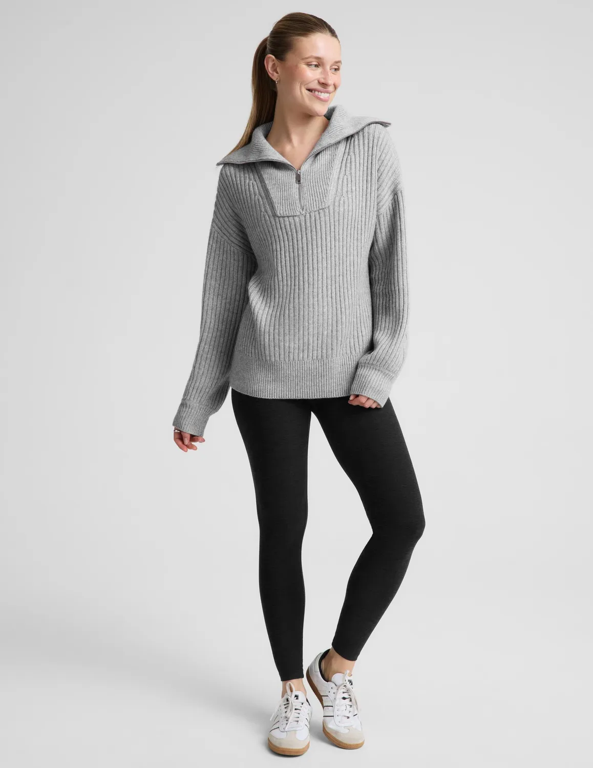 Beyond Yoga Wool Blend pullover gray heather quarter zip relaxed