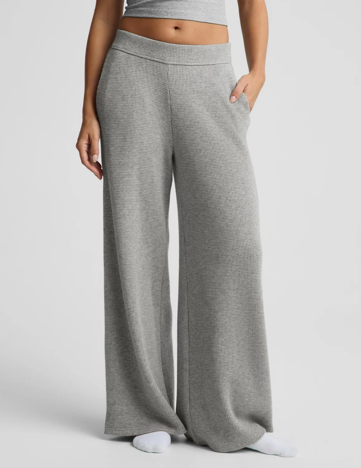 Beyond Yoga Rest Day Waffle Wide Leg Pant mjukisbyxor grå med fickor