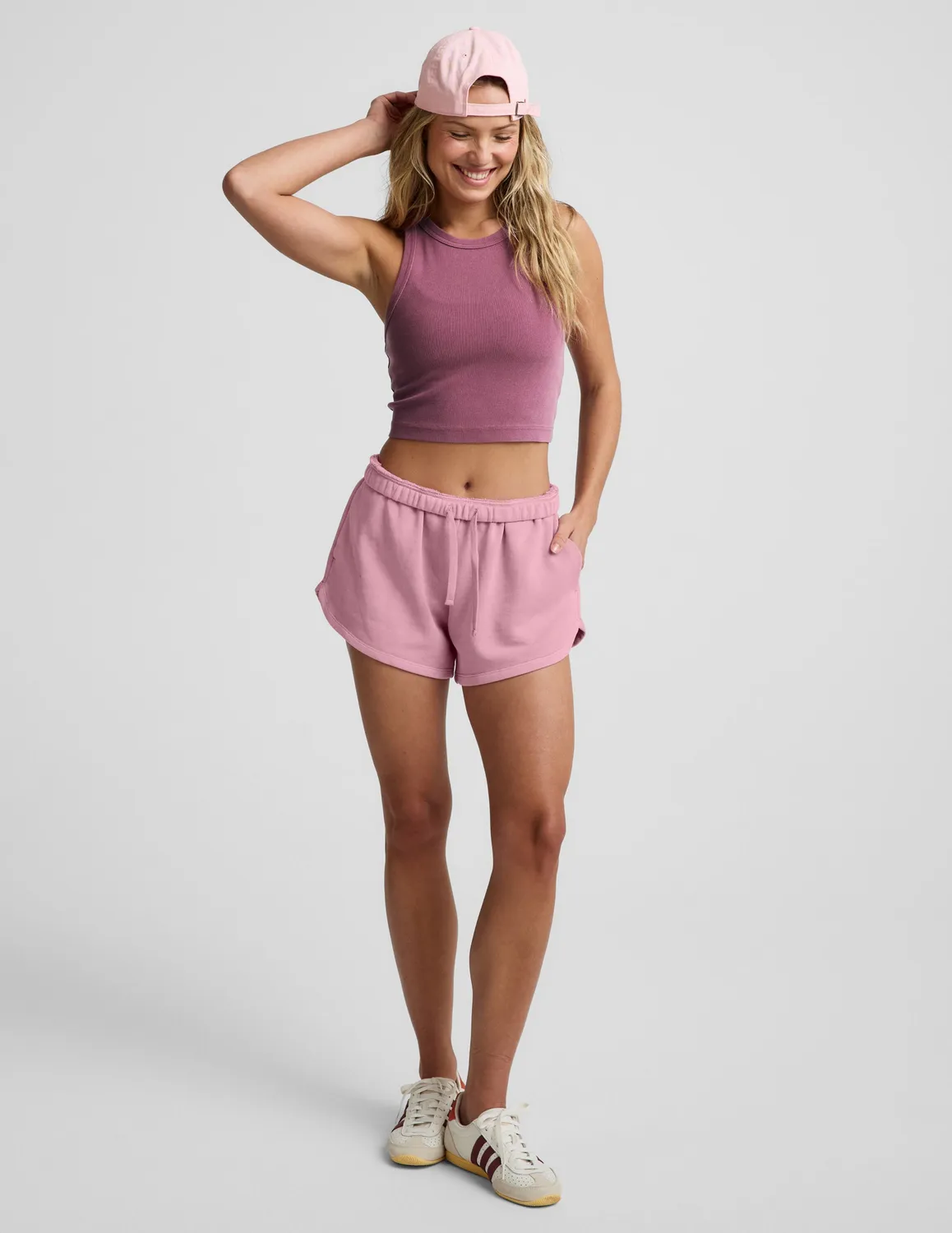 Beyond Yoga On Repeat Rib High Neck linne mauve bomull