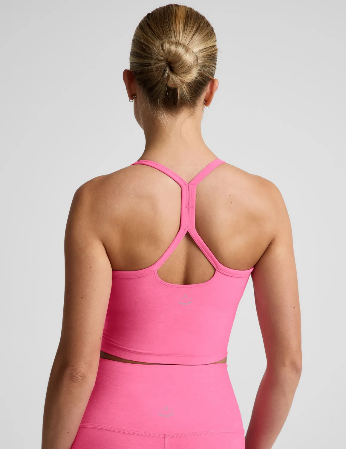 Beyond Yoga Spacedye Slim Racerback Cropped Tank topp Luscious Pink Heather med bh