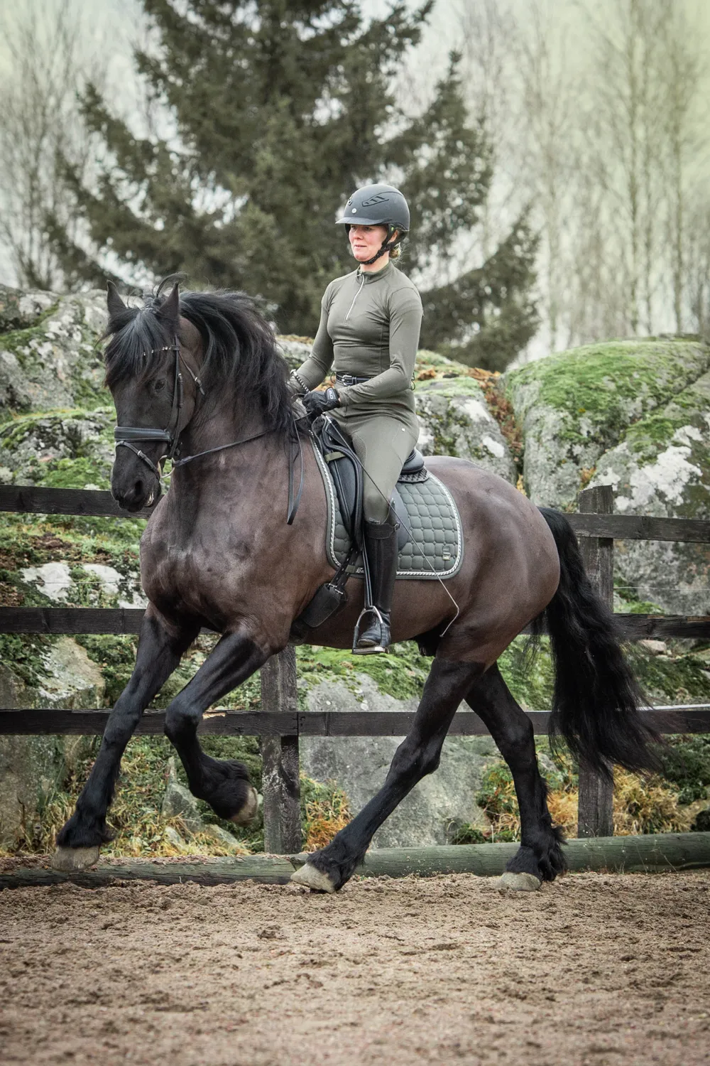 ZacZess Dressage Olive dressyrschabrak grön Full Quick Dry