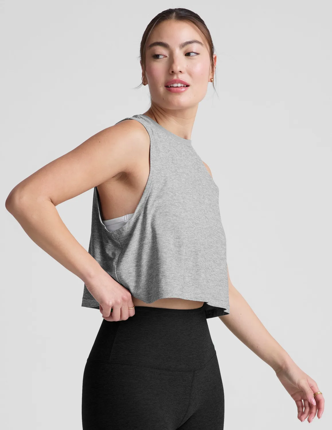 Beyond Yoga Featherweight Minimal Cropped Tank linne Silver Mist