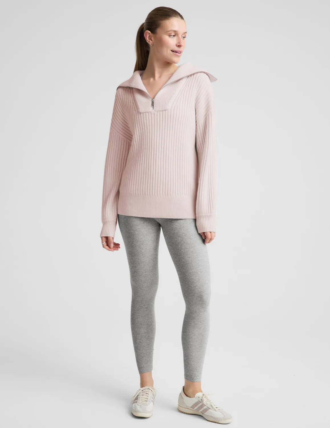 Beyond Yoga Wool Blend pullover soft orchid quarter zip relaxed