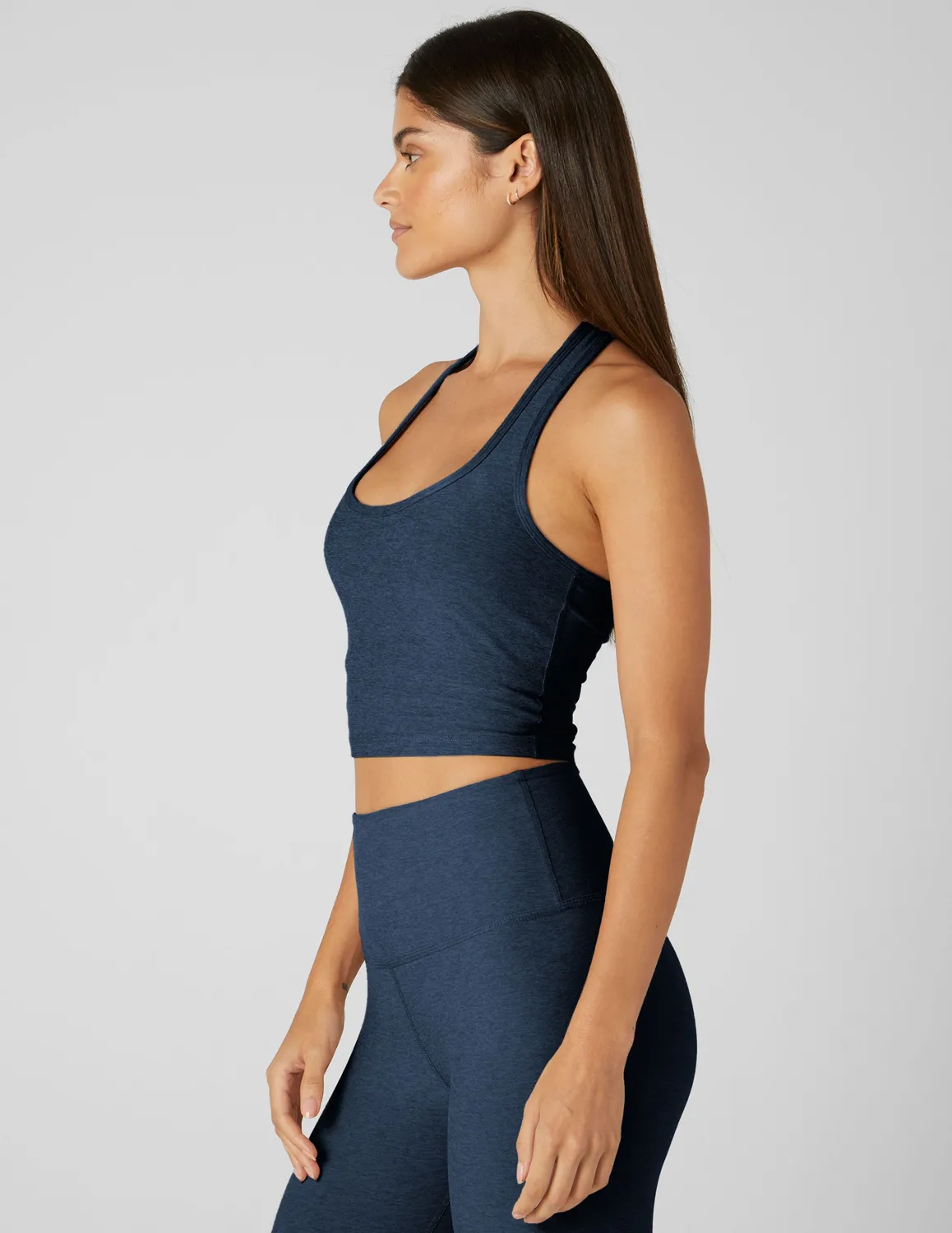 Beyond Yoga Spacedye Well Rounded Cropped Halter Tank linne Nocturnal Navy med bh