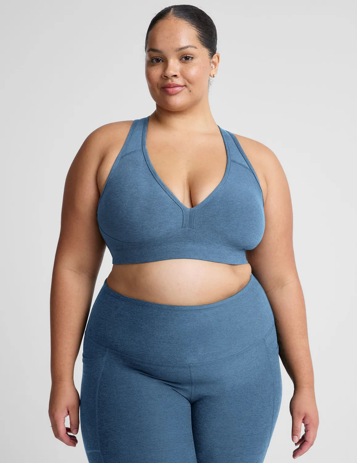 Beyond Yoga Spacedye Lift Your Spirits sportbh Washed Denim 1X-4X