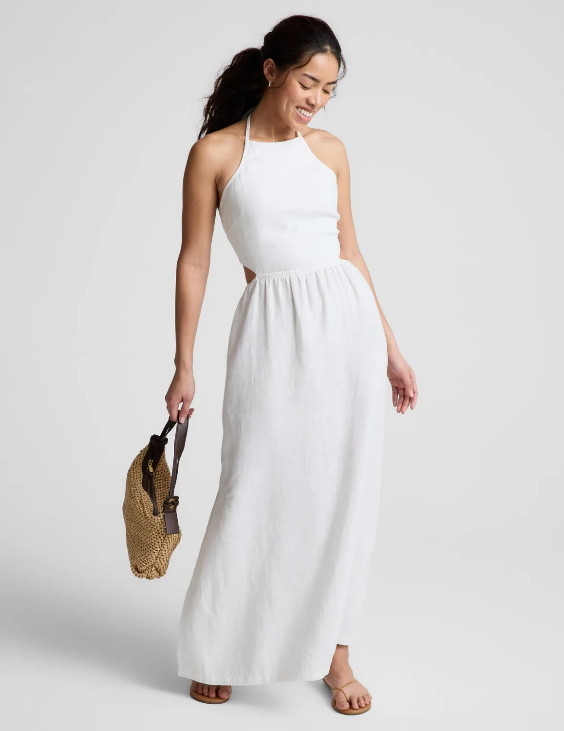 Beyond Yoga SoftWash Linen Halter maxiklänning vit