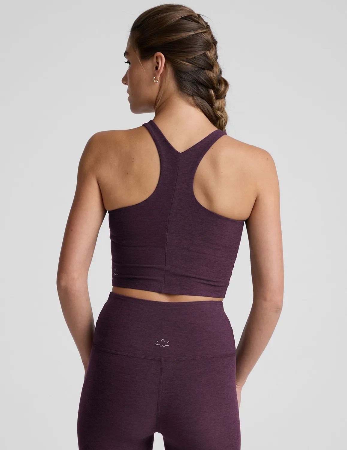 Beyond Yoga Spacedye Refocus Cropped Tank linne Eggplant Purple Heather med bh