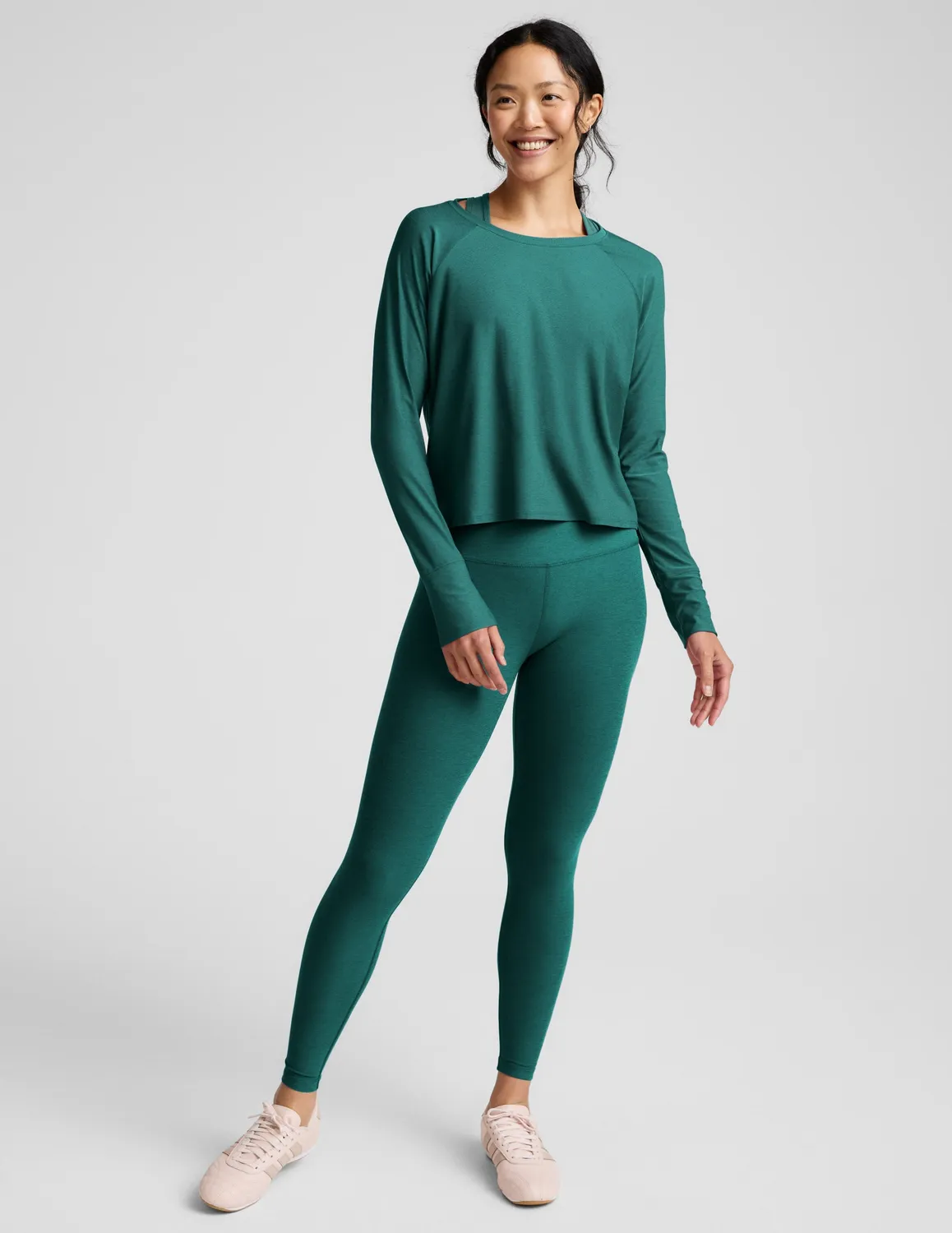 Beyond Yoga Featherweight Daydreamer tröja Teal Sea lätt långärmad