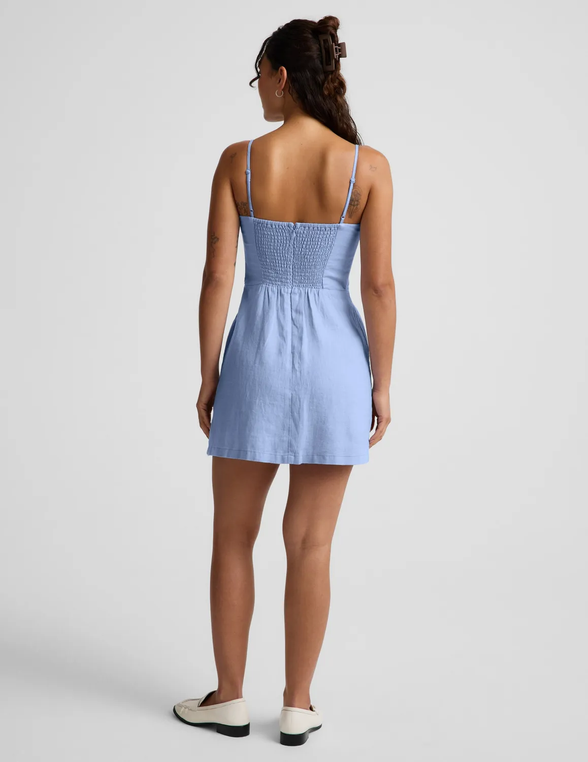 Beyond Yoga SoftWash Linen Seaside Mini Dress Pastel Periwinkle