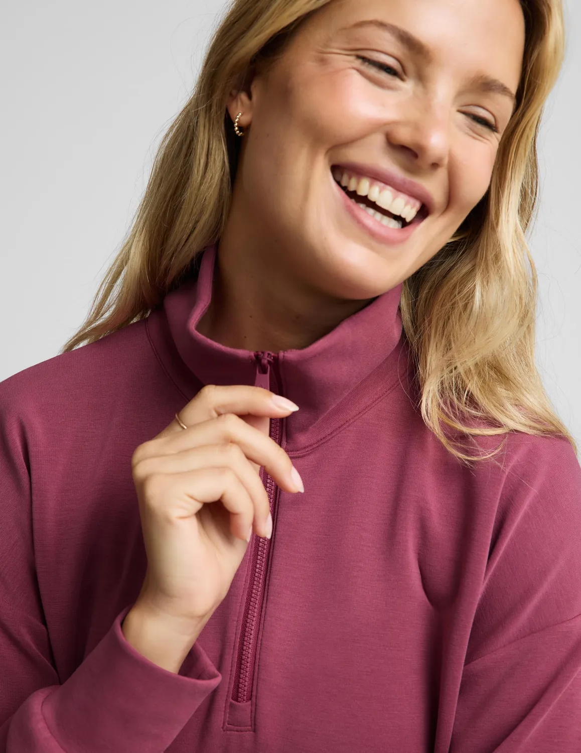 Beyond Yoga Luxe Sandwash Half Zip Pullover sweatshirt Muted Mauve mjuk