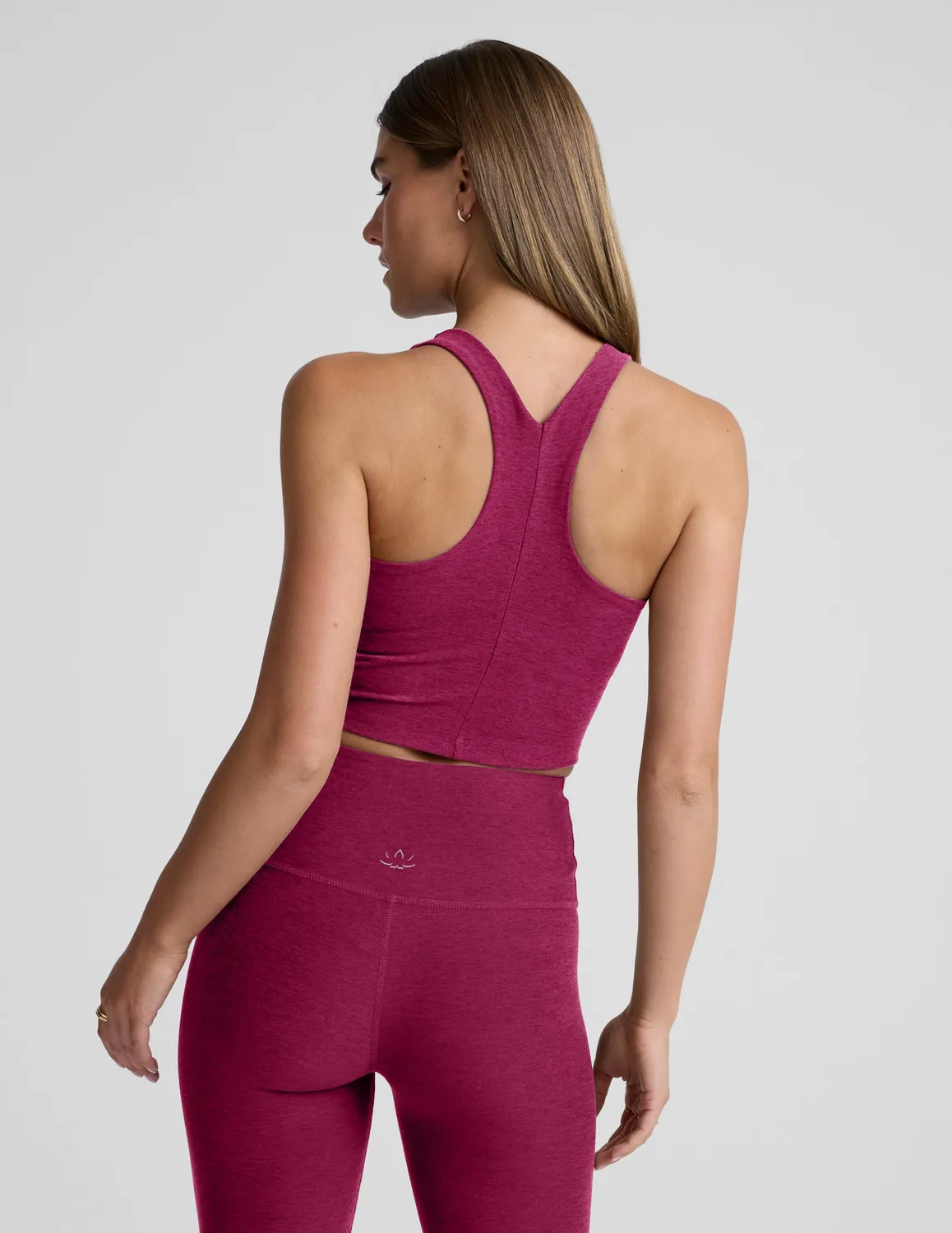 Beyond Yoga Spacedye Refocus Cropped Tank topp Sangria Heather inbyggd bh