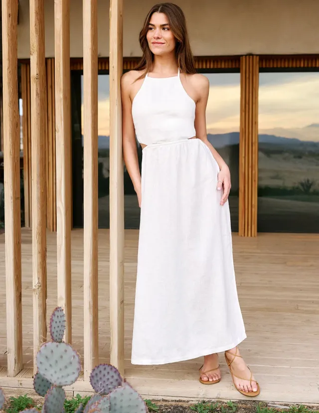 Beyond Yoga SoftWash Linen Halter maxiklänning vit