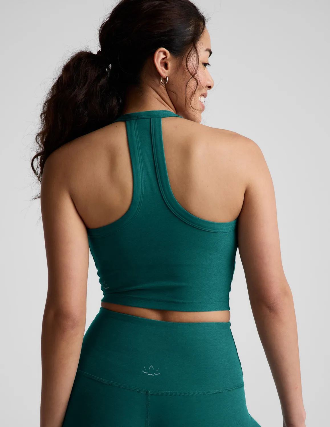 Beyond Yoga Spacedye On The Up Cropped linne Teal Sea med bh